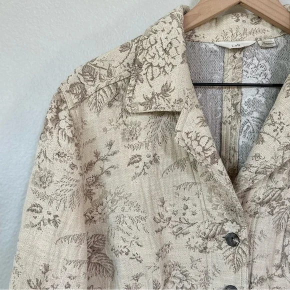 J JILL XL VTG Jacquard Hemp Cotton Button Front Collared Jacket • Ivory Beige - Picture 2 of 12
